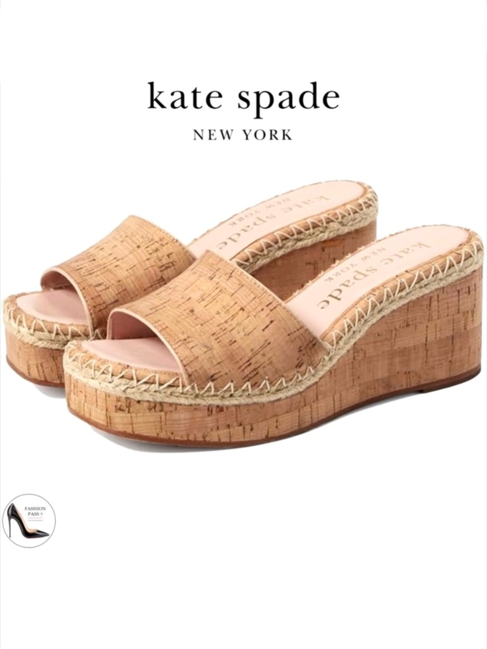 Kate Spade Cosette Cork Wedge Slide Sandals Straps Slip On Platform Mules 10